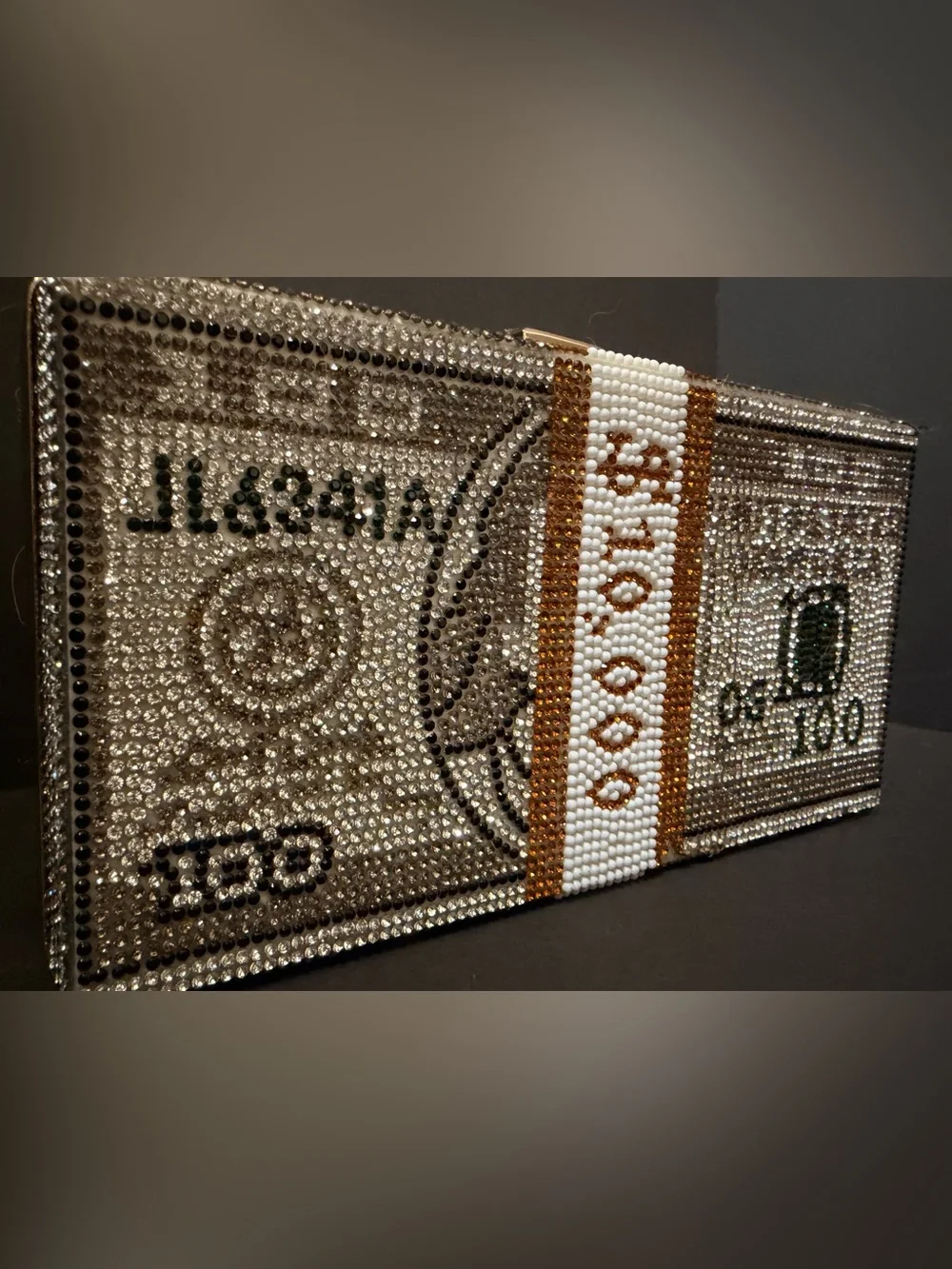 💰💎Crystal-Embellished Money Bill Clutch with Beaded Strap